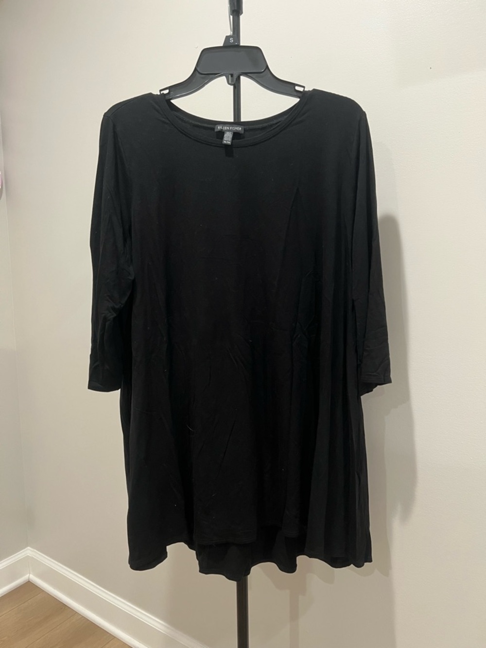Eileen Fisher Black Viscose Spandex Scoop Neck 3/4 Sleeve Tunic Top XL